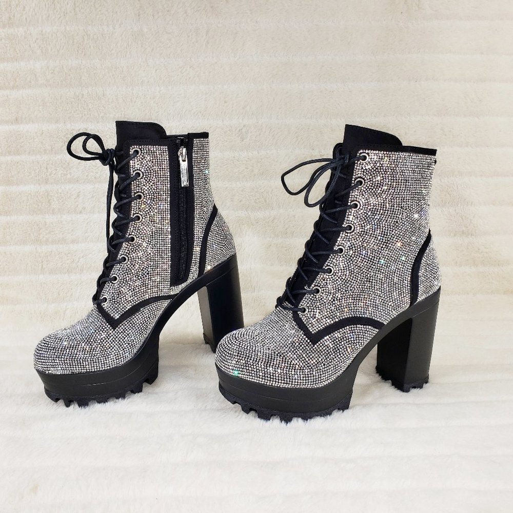 Cape Robbin Silver Crystal Lace-Up Platform Ankle Boots - Picture 7 of 15